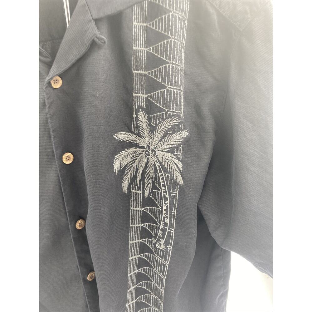 Tommy Bahama Shirt Mens Large Black Short Sleeve 100% Silk Button Up Palm Tree - Picture 4 of 8
